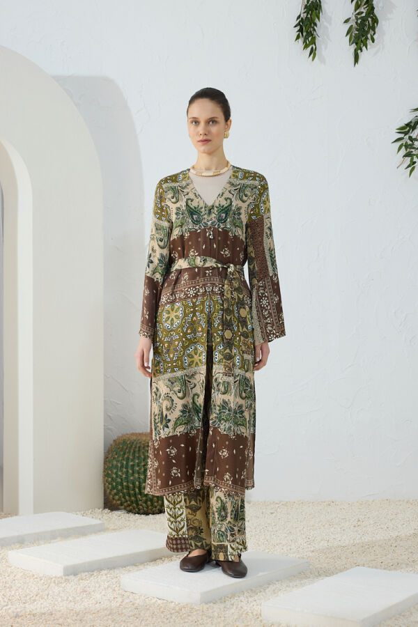 Haki Desenli Britli Kimono - Aker (1)