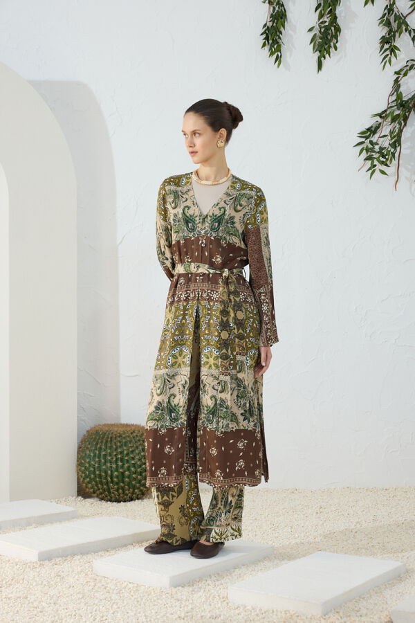 Haki Desenli Britli Kimono - 3