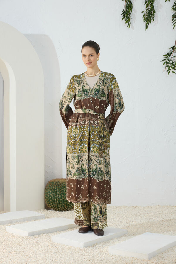 Haki Desenli Britli Kimono - 4