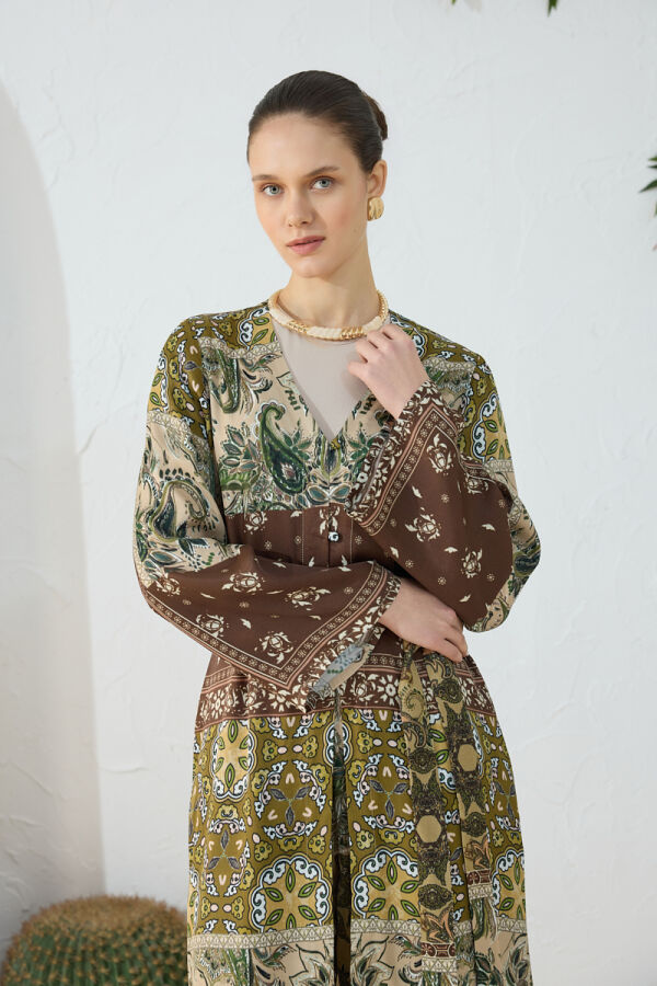 Haki Desenli Britli Kimono - 5