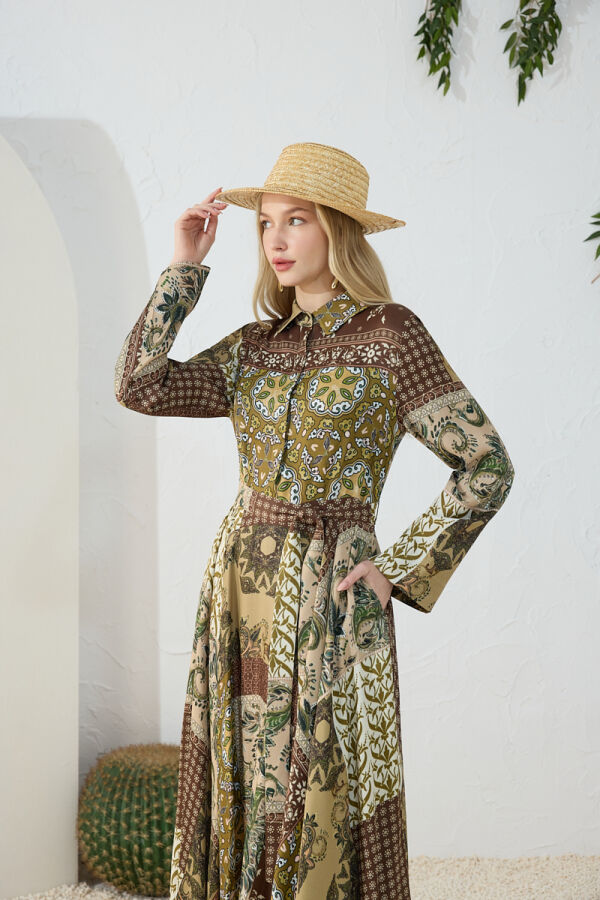 Haki Desenli Elbise - 4