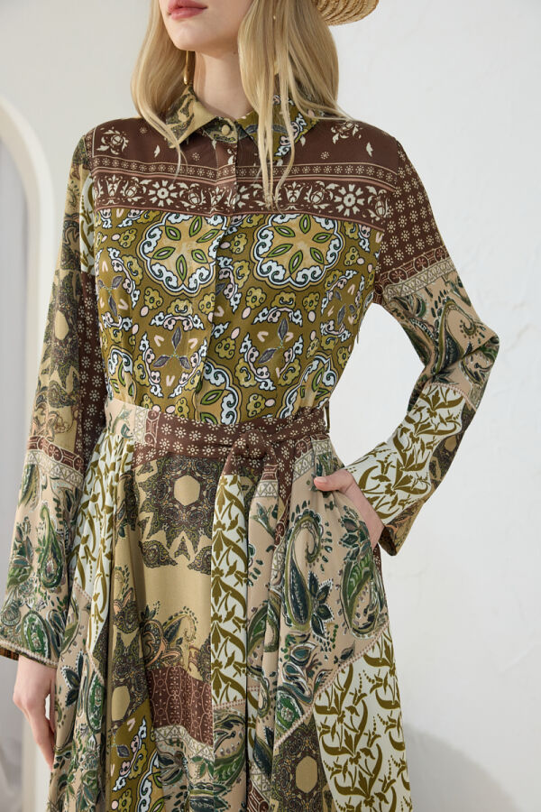 Haki Desenli Elbise - 7