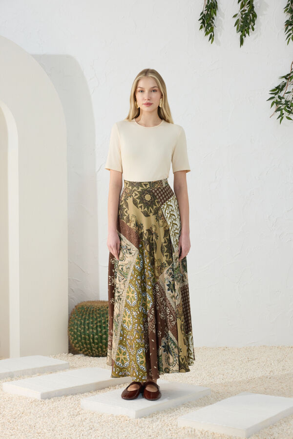 Haki Desenli Kloş Etek - 3