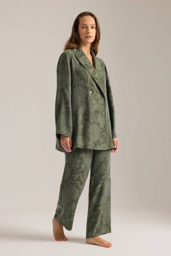 Haki Dokulu Kruvaze Kapama Tencel Pijama Üstü - Aker