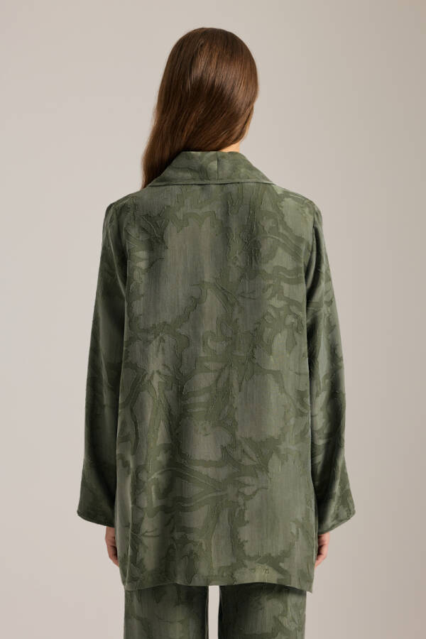 Haki Dokulu Kruvaze Kapama Tencel Pijama Üstü - 5