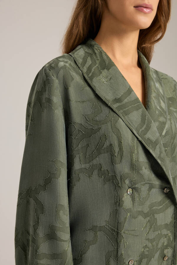 Haki Dokulu Kruvaze Kapama Tencel Pijama Üstü - 4