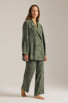 Haki Dokulu Kruvaze Kapama Tencel Pijama Üstü 