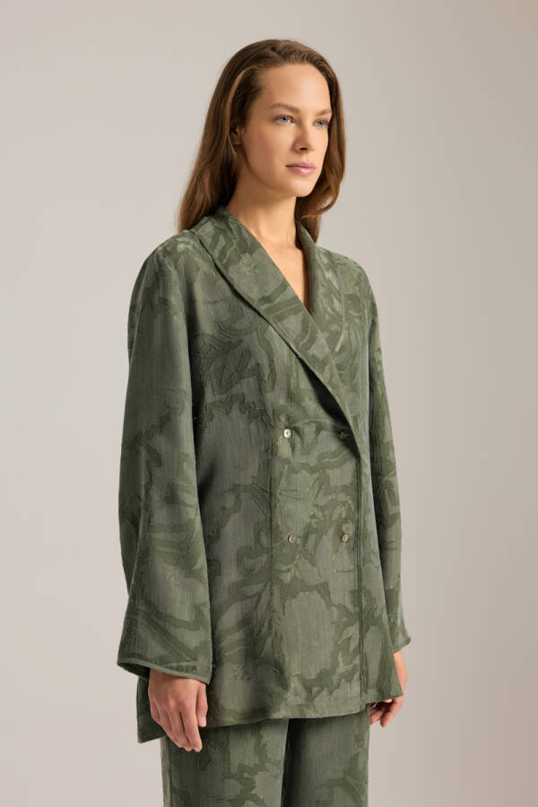 Haki Dokulu Kruvaze Kapama Tencel Pijama Üstü - 3