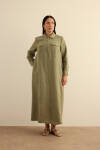 Haki Fermuarlı Keten Ferace - 2