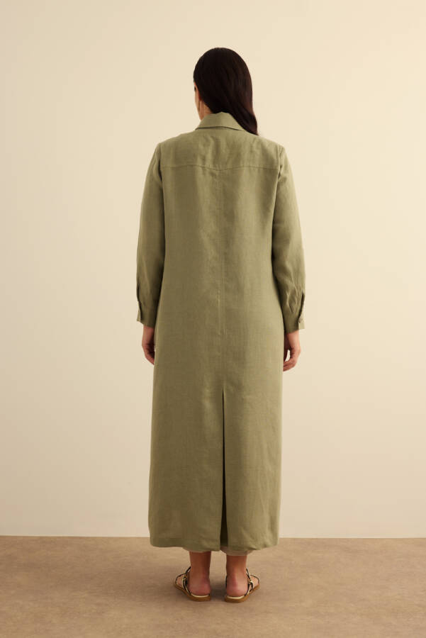 Haki Fermuarlı Keten Ferace - 7