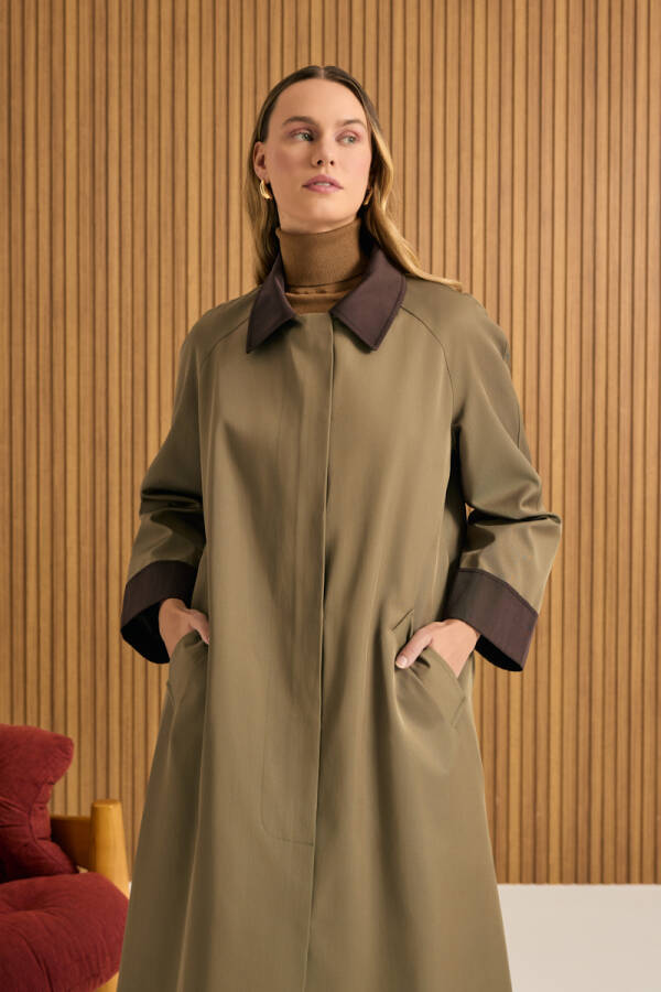 Haki Garni Detaylı Trençkot - 1