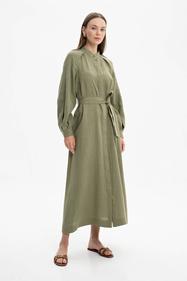 Haki Hakim Yaka Keten Elbise - 6