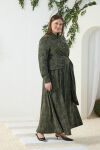 Haki Jakarlı Bağlama Detaylı Elbise - 2