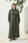Haki Jakarlı Bağlama Detaylı Elbise - 3