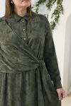 Haki Jakarlı Bağlama Detaylı Elbise - 5