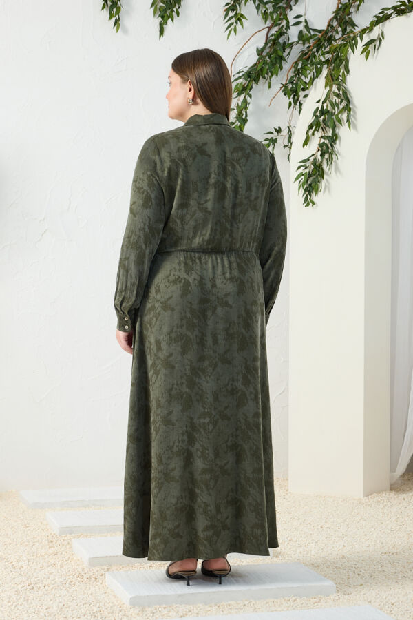 Haki Jakarlı Bağlama Detaylı Elbise - 6