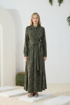 Haki Jakarlı Bağlama Detaylı Elbise - 2