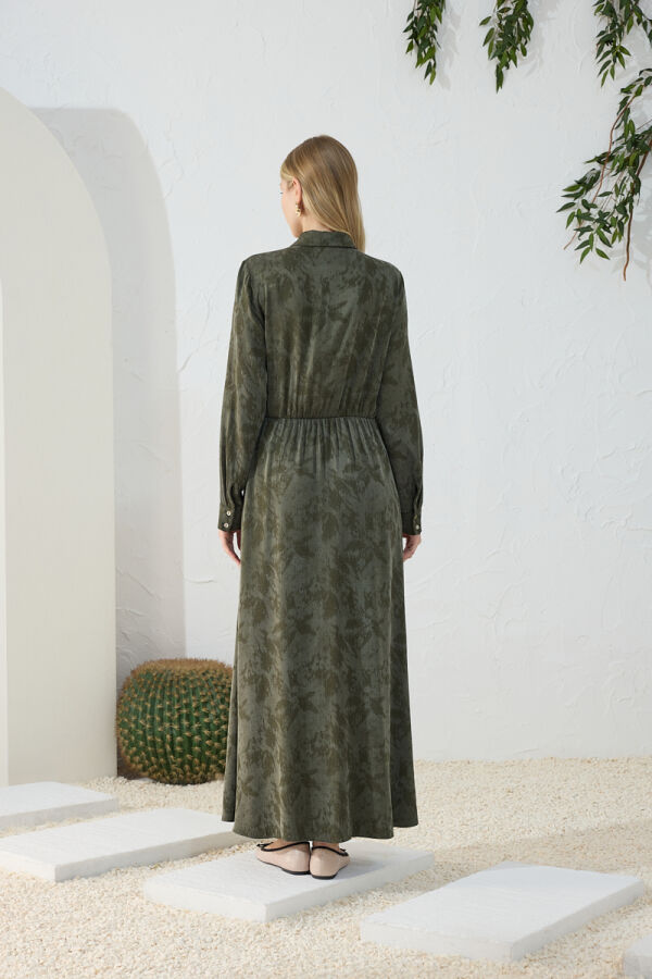 Haki Jakarlı Bağlama Detaylı Elbise - 7