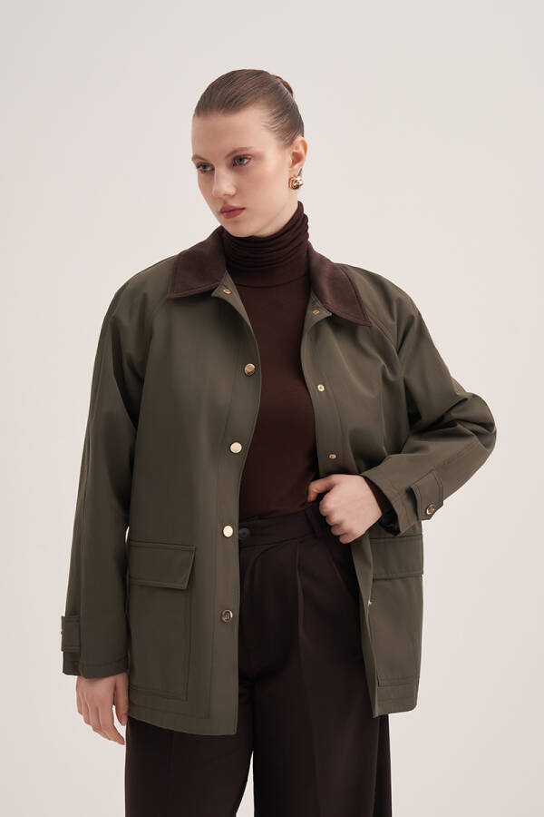 Haki Kadife Detaylı Ceket - Aker