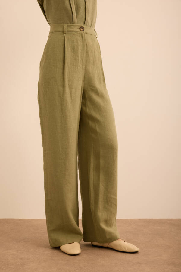 Haki Keten Pantolon - 3