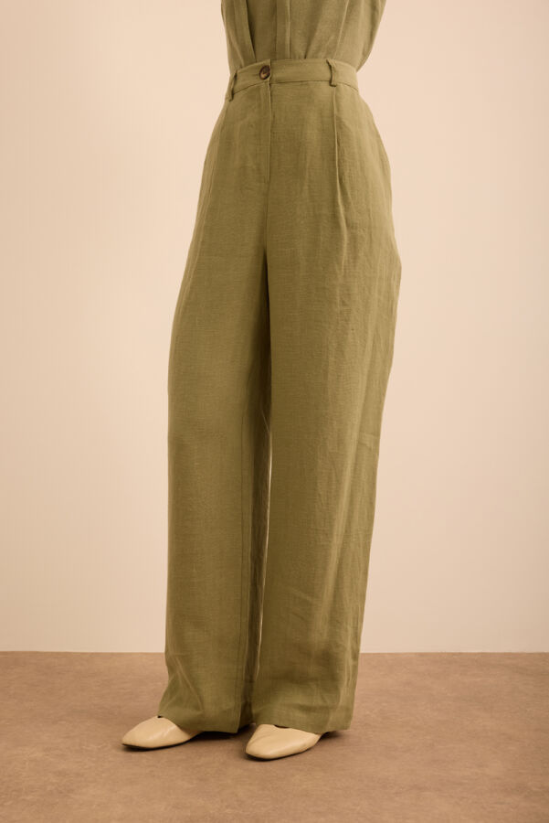Haki Keten Pantolon - 4