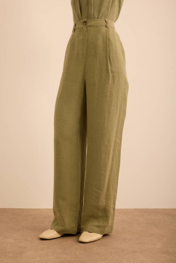 Haki Keten Pantolon - 4