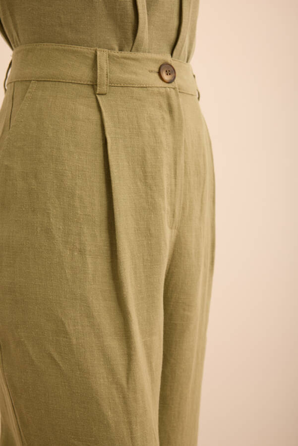 Haki Keten Pantolon - 5