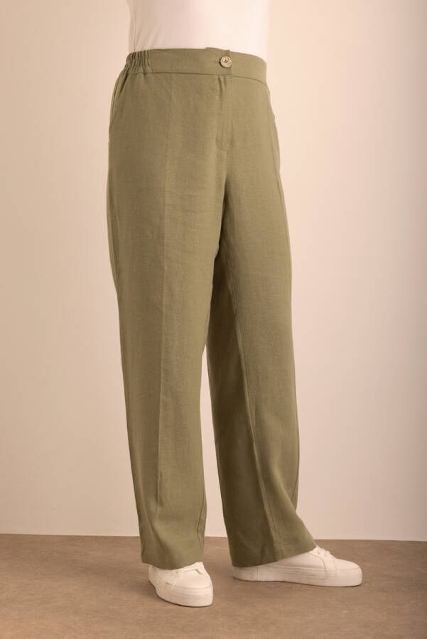 Haki Keten Pantolon - 4