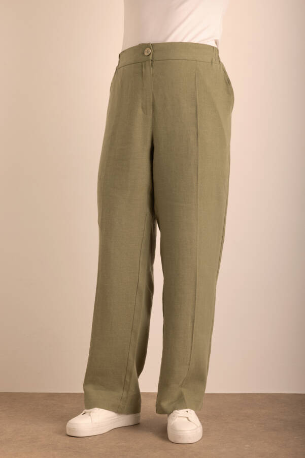 Haki Keten Pantolon - 5