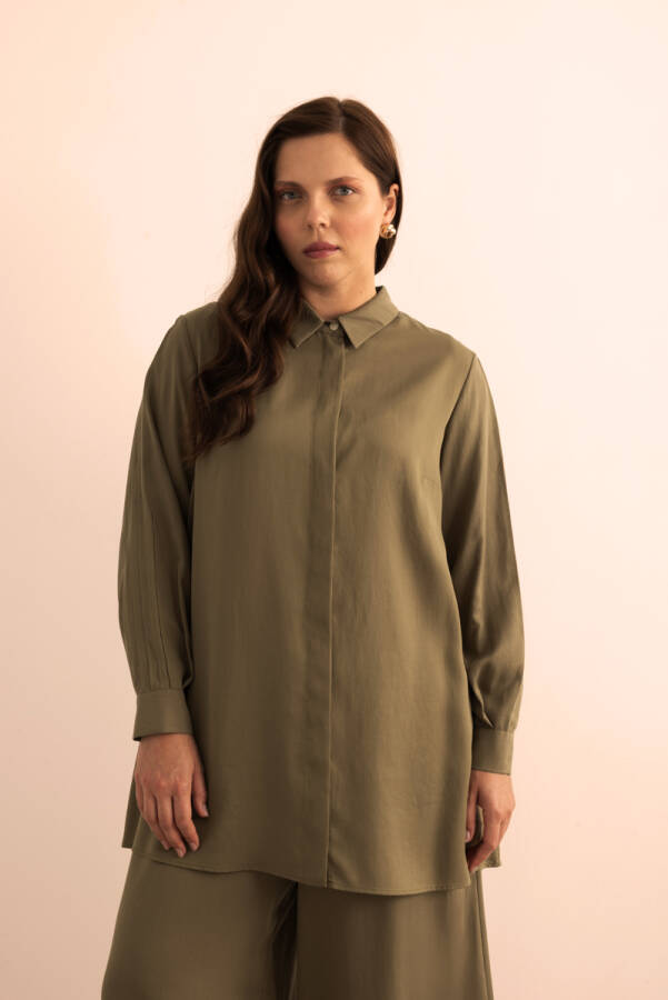 Haki Kolları Dikiş Detaylı Tencel Tunik - 1