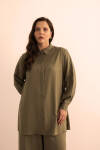 Haki Kolları Dikiş Detaylı Tencel Tunik - 4