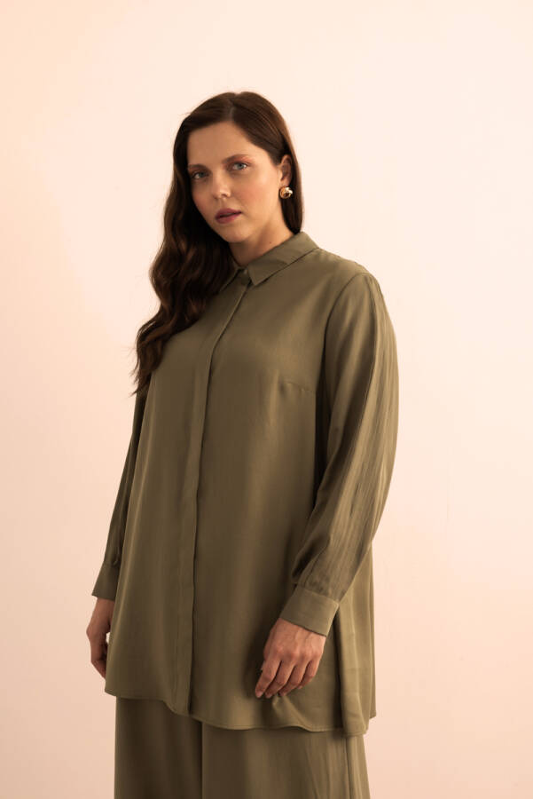 Haki Kolları Dikiş Detaylı Tencel Tunik - 2