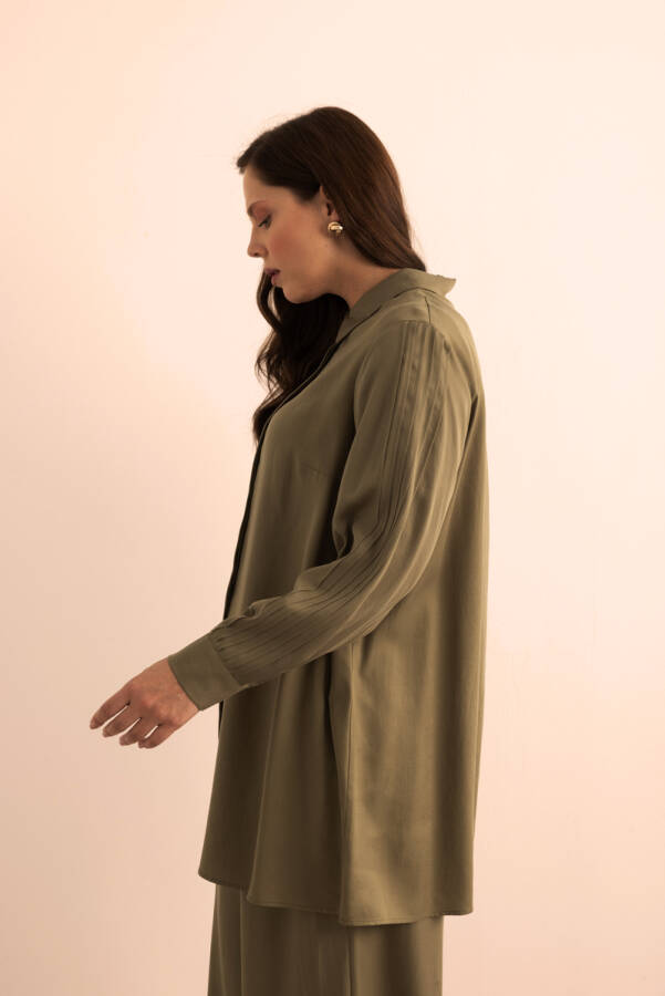 Haki Kolları Dikiş Detaylı Tencel Tunik - 3