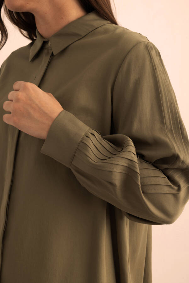 Haki Kolları Dikiş Detaylı Tencel Tunik - 5