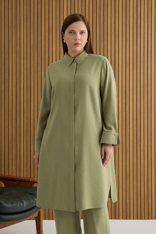 Haki Koza Kol Düğmeli Tunik - Aker