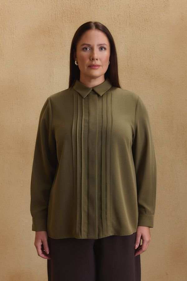 Haki Nervür Detaylı Gömlek - 3