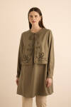 Haki Ön Bedeni Nakışlı Tunik - 2