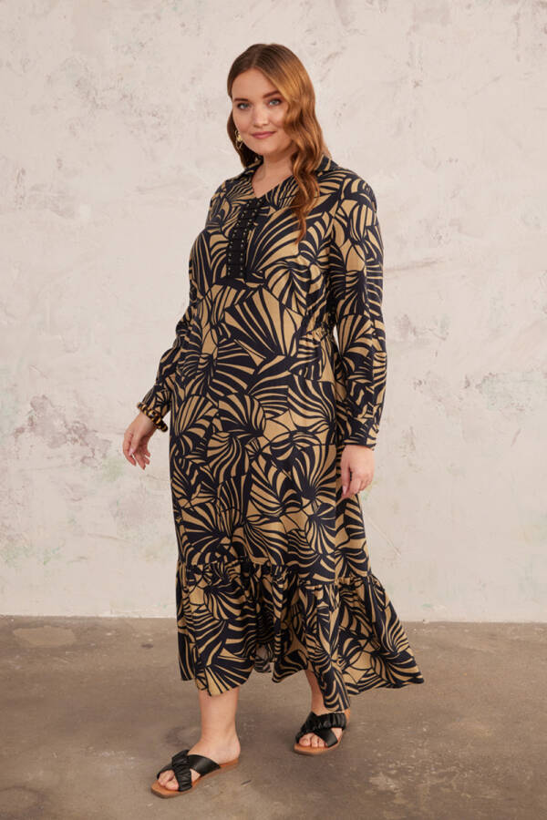 Haki Patı Grogren Detaylı Elbise - 2