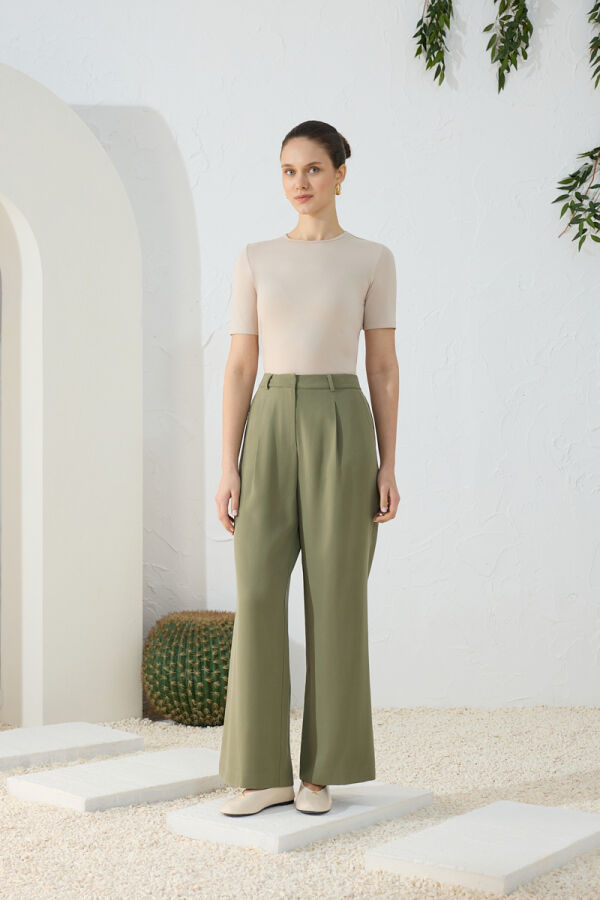 Haki Pileli Pantolon - Aker (1)