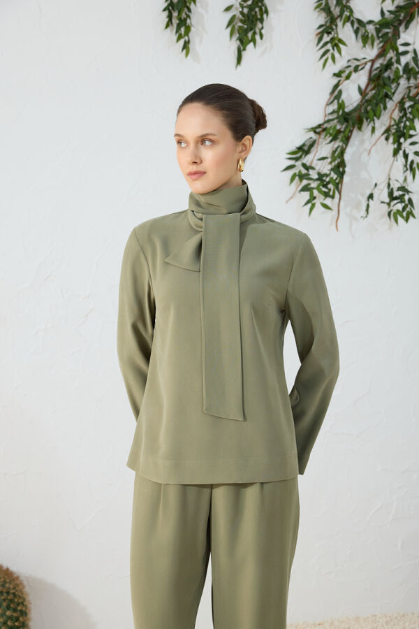 Haki Şal Yaka Bluz - 3