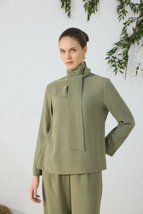 Haki Şal Yaka Bluz - 4