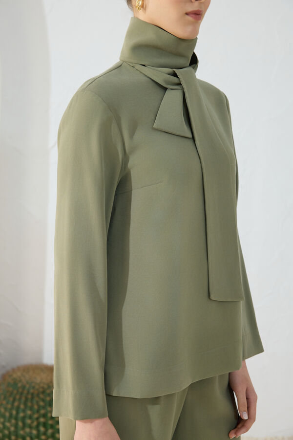 Haki Şal Yaka Bluz - 6