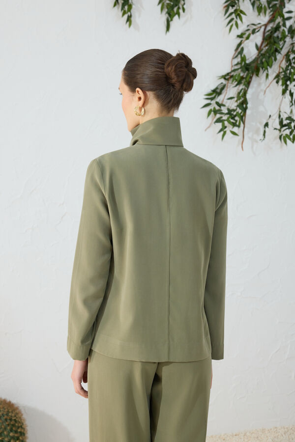 Haki Şal Yaka Bluz - 7