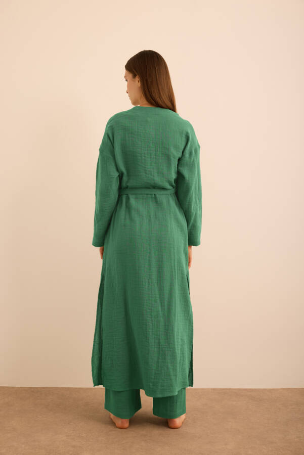 Haki Viscon Cotton , Yandan Bağlamalı Sabahlık - 7