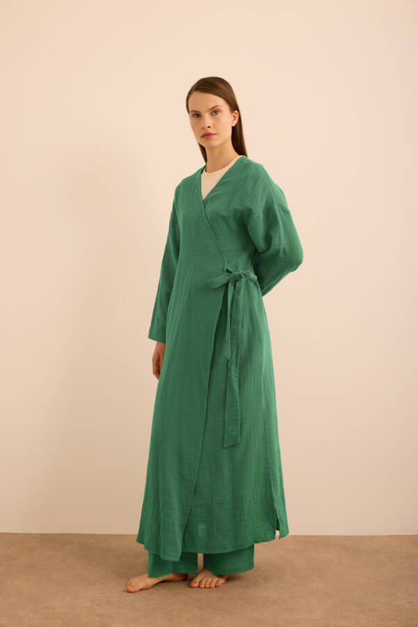 Haki Viscon Cotton , Yandan Bağlamalı Sabahlık - 4