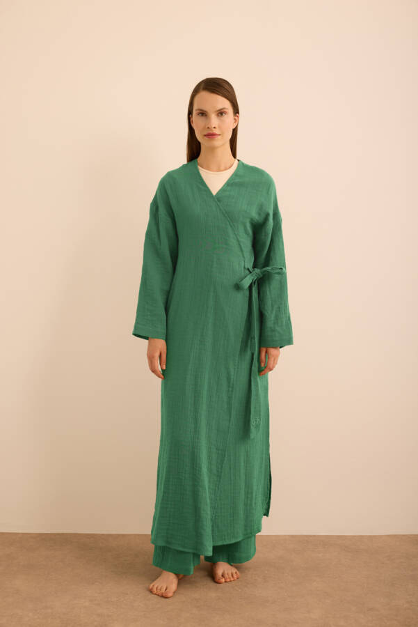 Haki Viscon Cotton , Yandan Bağlamalı Sabahlık - 5