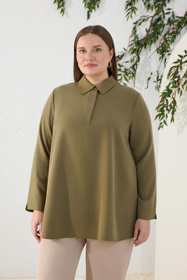 Haki Yarım Patlı Bluz - Aker (1)