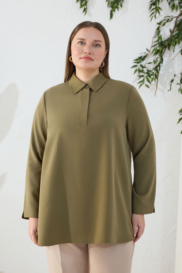 Haki Yarım Patlı Bluz - 3