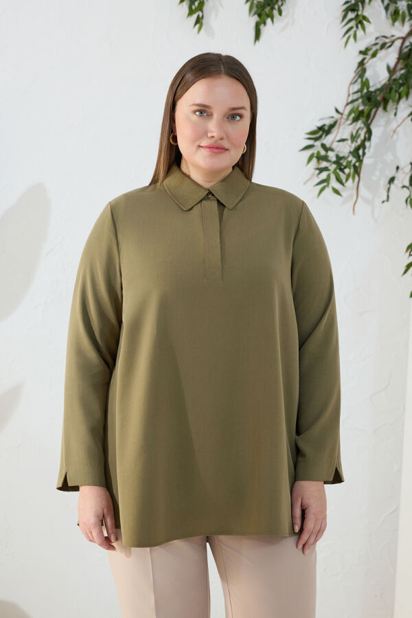 Haki Yarım Patlı Bluz - 4