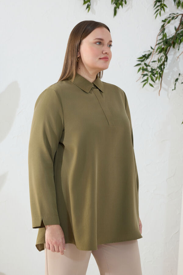 Haki Yarım Patlı Bluz - 5